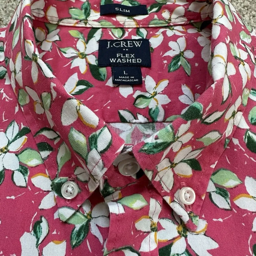 J.Crew Flex Washed Slim Fit Floral Button Up Shirt Pink Men’s Large Cotton
